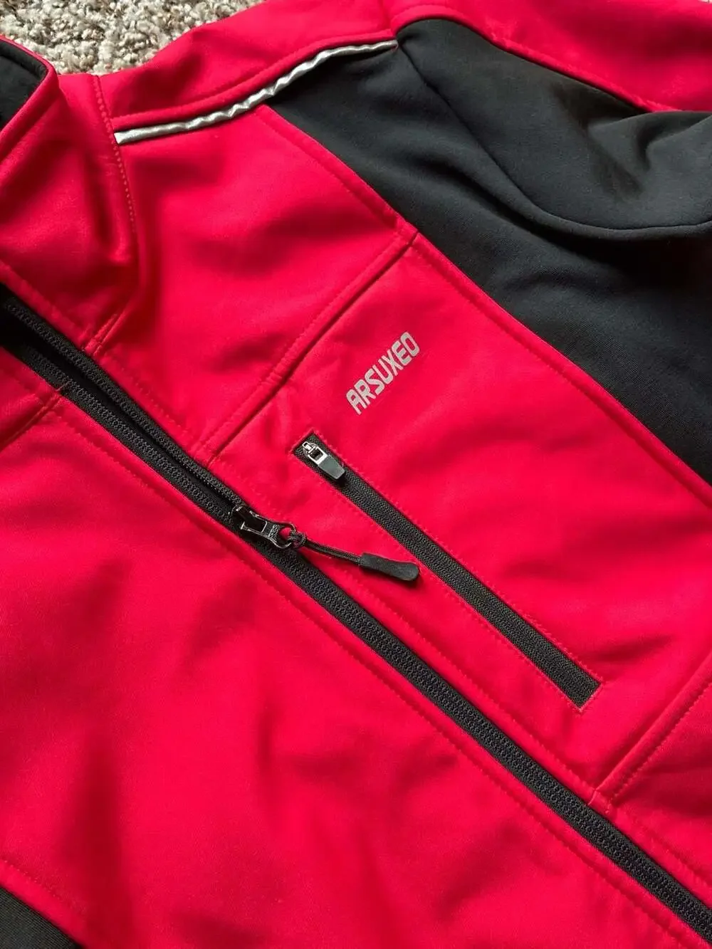 Arsuxeo Winter Thermal Softshell Cycling Jacket Red and Black Windproof Fleece